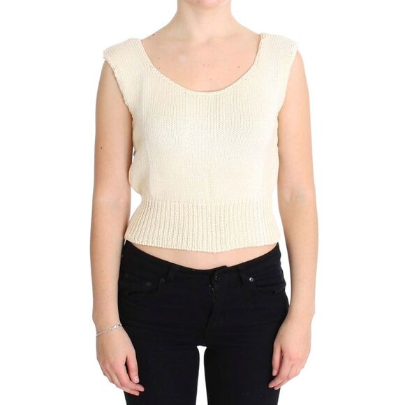 PINK MEMORIES Knit Crop Sleeveless Sweater Women Beige Sweaters - Picture 1 of 6